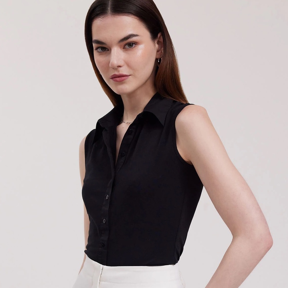 Anne Fontaine “Nuage” Sleeveless Stretch Cotton Blouse Black Sz 46 (US 14)